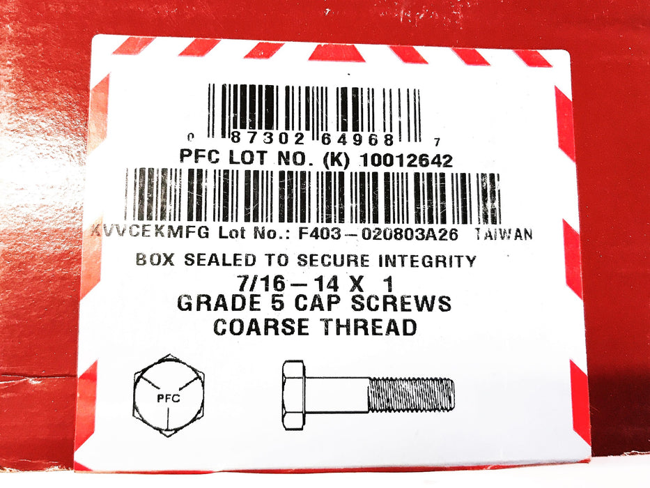 PFC Grade 5 Cap Screws 7/16"-14x1" 50-2710-451 [Lot of 100] NOS