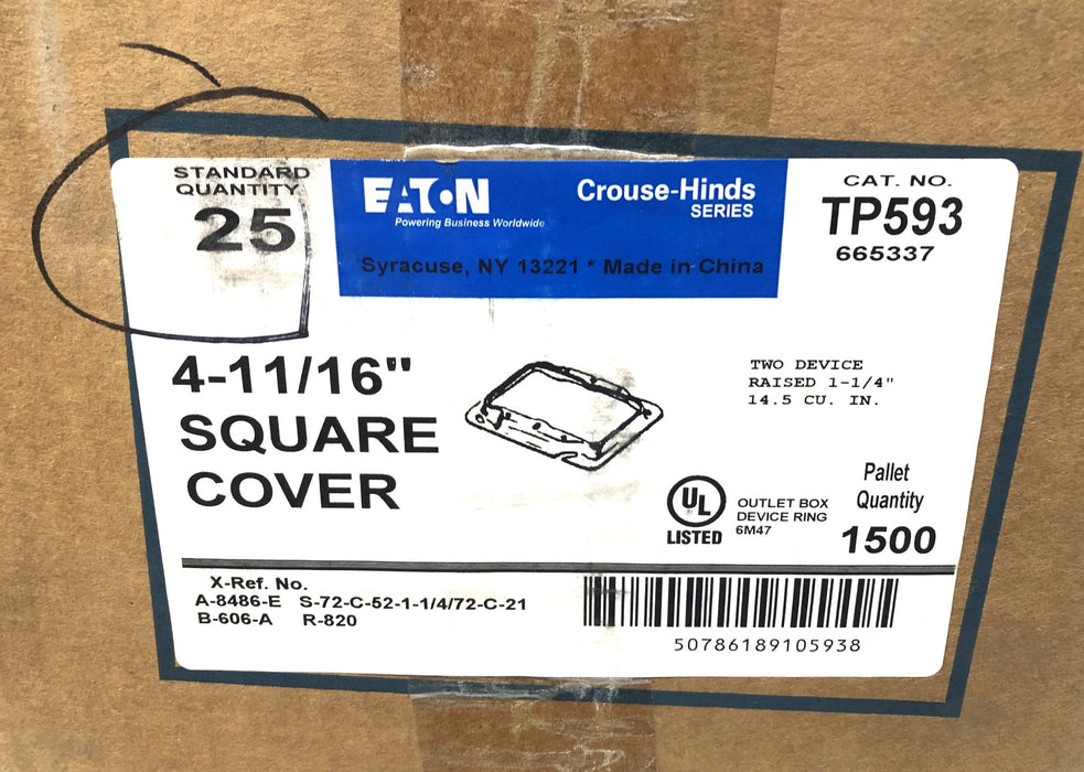 Eaton Crouse-Hinds Series 4-11/16" Two Device Square Cover TP593 [Lot of 25] NOS