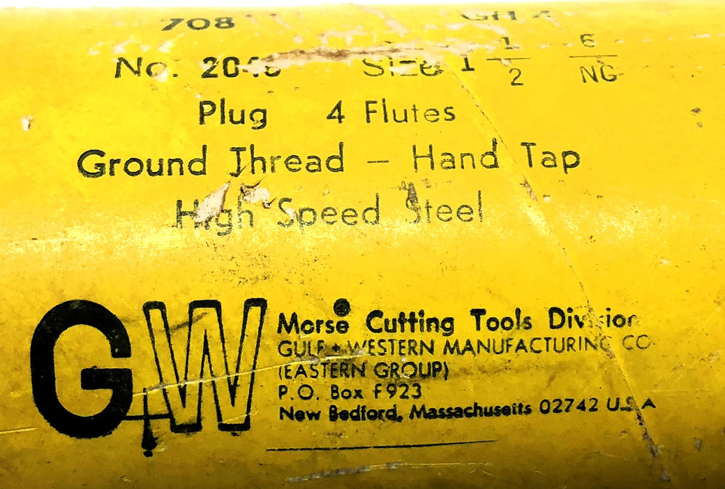 GW Morse 1-1/2 INCH - 6 NC HS GH4 Plug 4 Flute Ground Thread Hand Tap 2046 USED