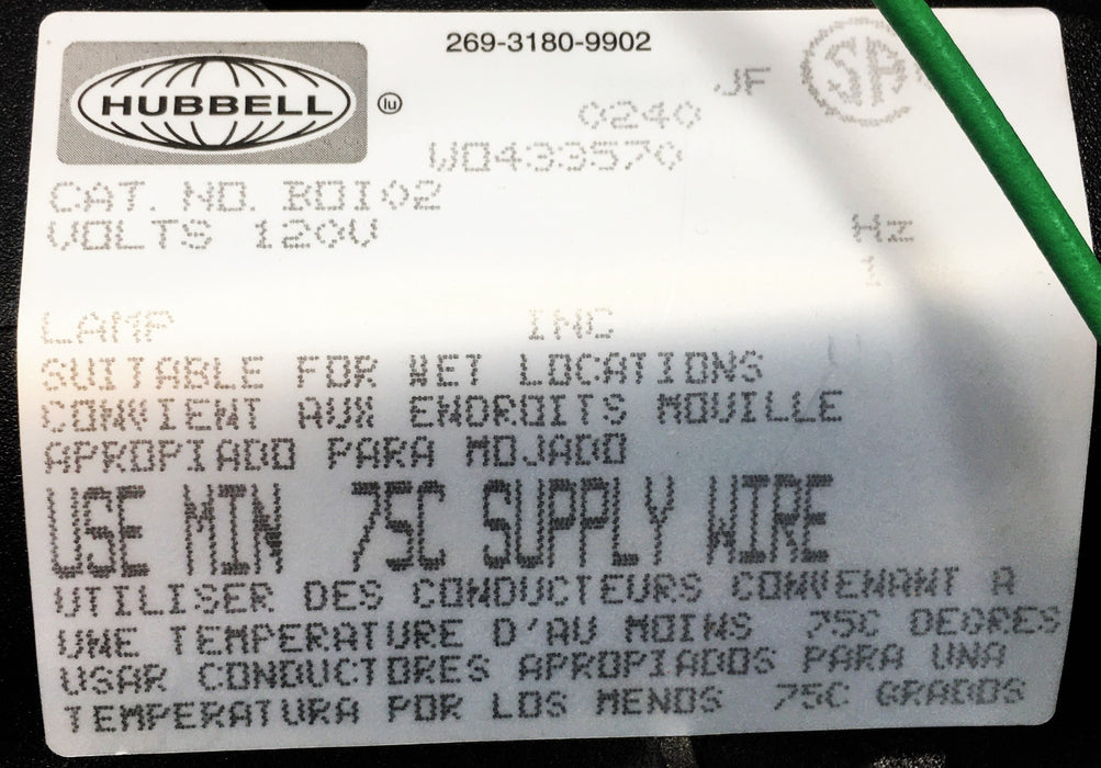 Hubbell Euroluxe 120V 1Hz INC Lamp BOI02 NOS
