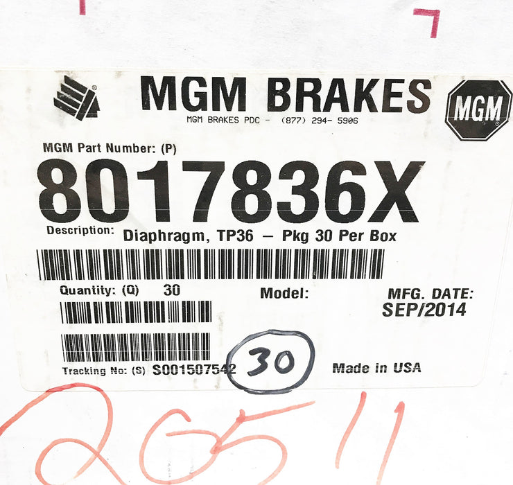 MGM Brakes Type 36 Brake Chamber Diaphragm 8017836X [Lot of 15] NOS