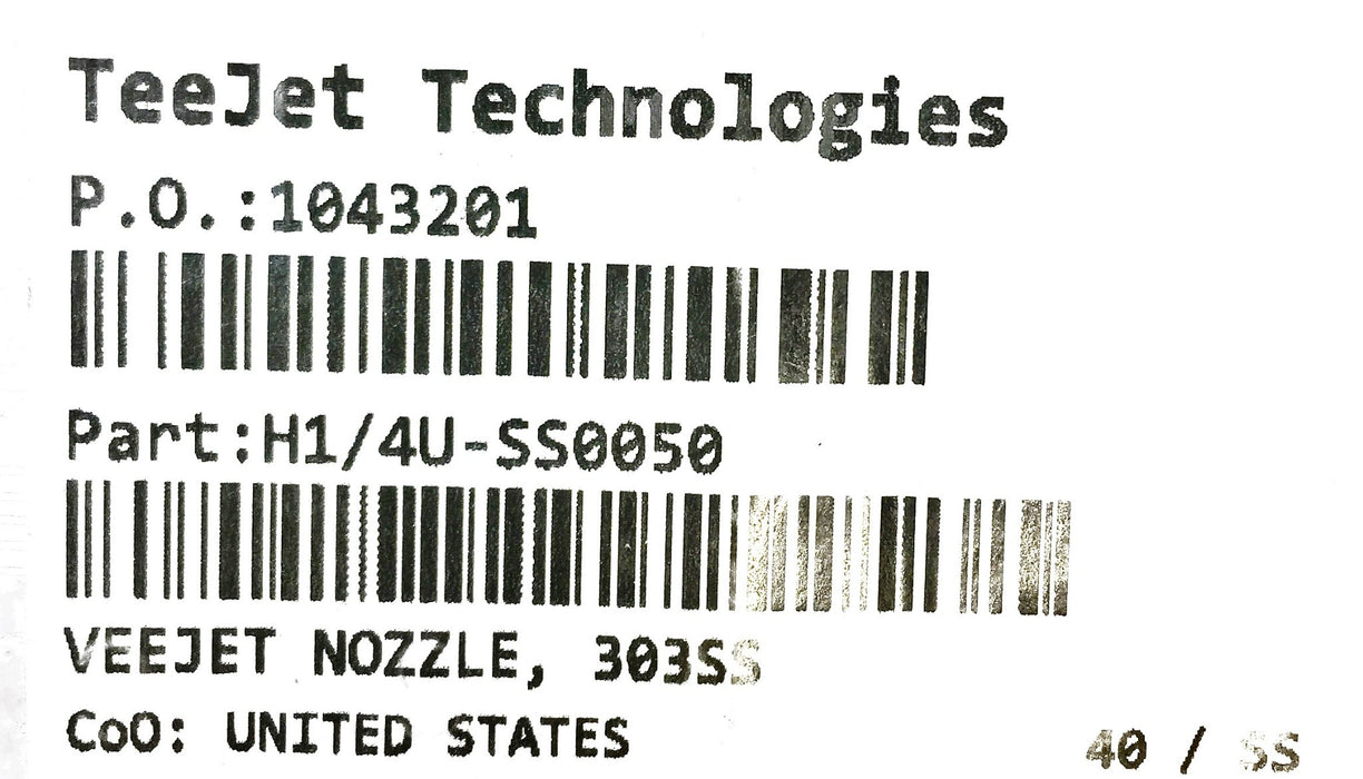 TeeJet Nozzle H1/4U-SS0050 [Lot of 6] NOS