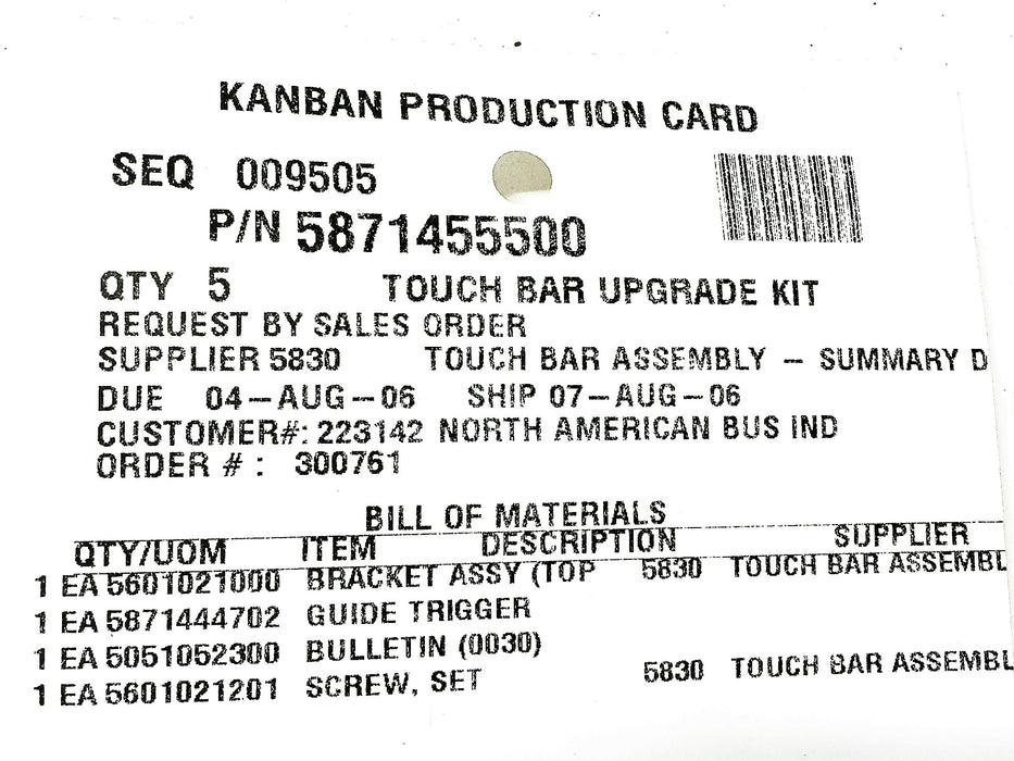 Vapor Touch Bar Upgrade Kit 5871455500 NOS