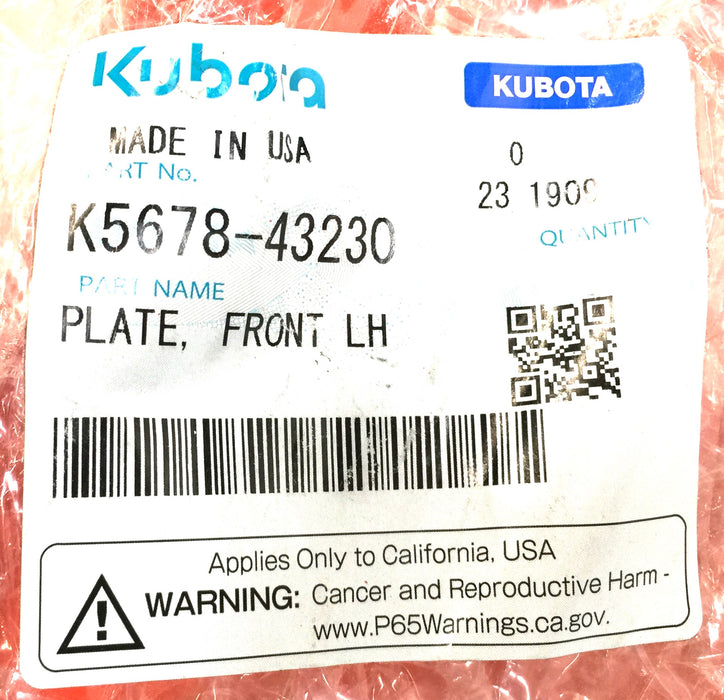 Kubota Front LH Plate K5678-43230 NOS