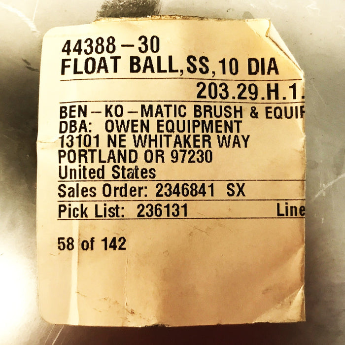 DIA 10" Float Ball 44388-30 NOS