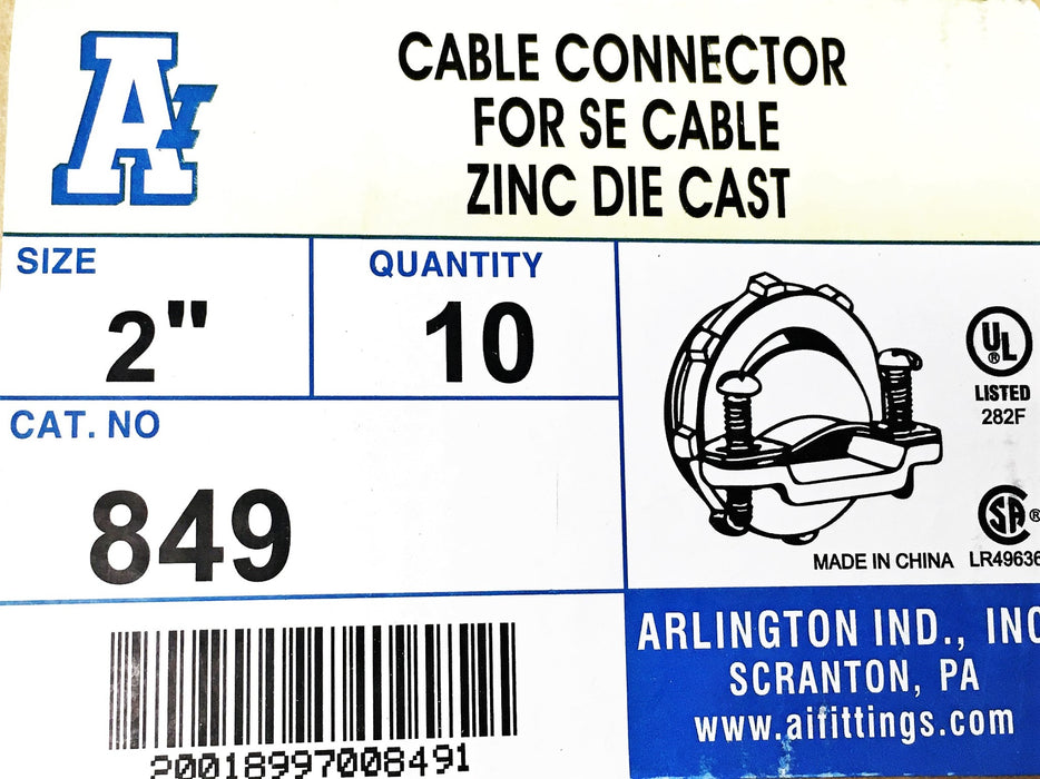 Arlington 2 Inch Zinc Die Cast Cable Connector For SE Cable 849 [Lot of 3] NOS