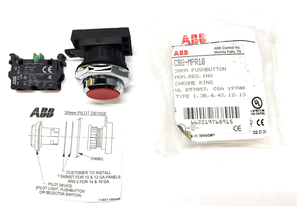 ABB 30mm Red Push Button Assembly CBG-MPR10 NOS