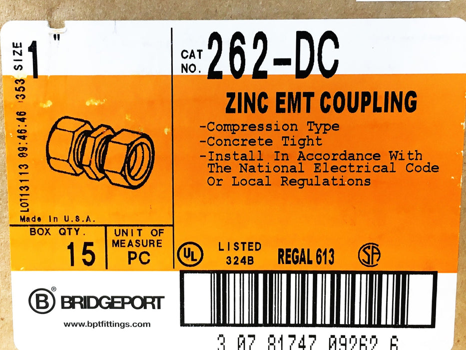 Bridgeport 1 Inch Zinc EMT Coupling 15 Piece Set 262-DC NOS