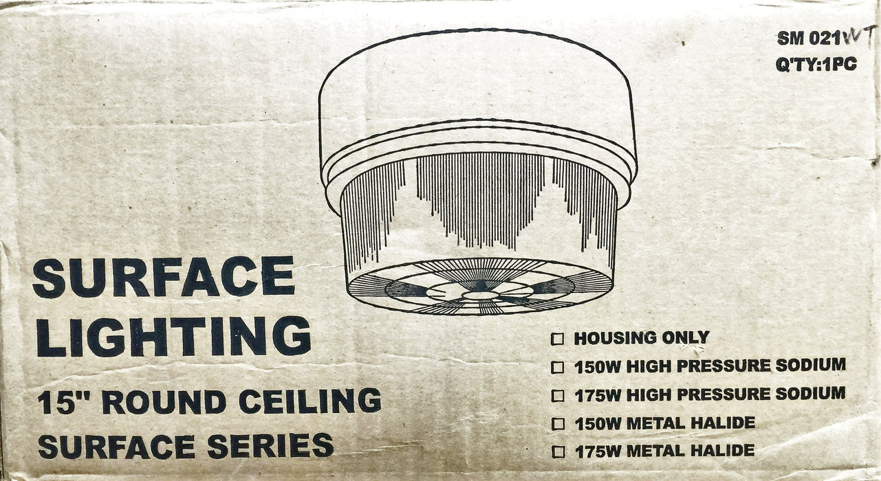 Surface Light Fixture 15" Round Ceiling Mount w/White Base SM021 NOS