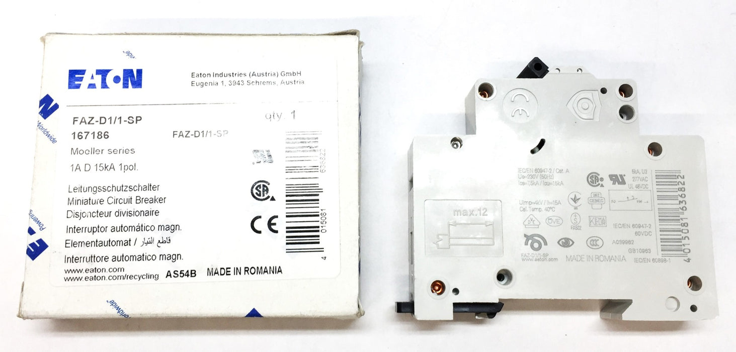 EATON Moeller Series Breaker FAZ-D1/1-SP 167186 NOS