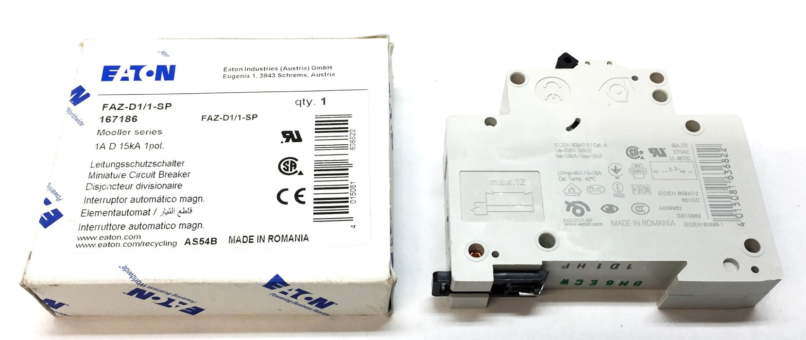 EATON Moeller Series Breaker FAZ-D1/1-SP 167186 NOS