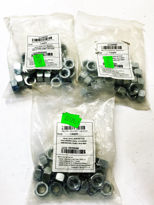 Fabory Zinc Plated Grade 5 Steel  5/8"-11 Hex Nuts, 3HEF6 [Lot of 74] NOS