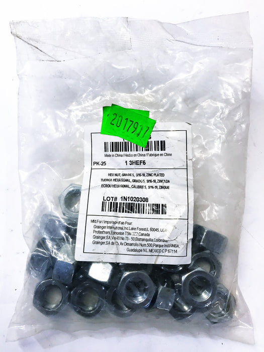 Fabory Zinc Plated Grade 5 Steel  5/8"-11 Hex Nuts, 3HEF6 [Lot of 74] NOS