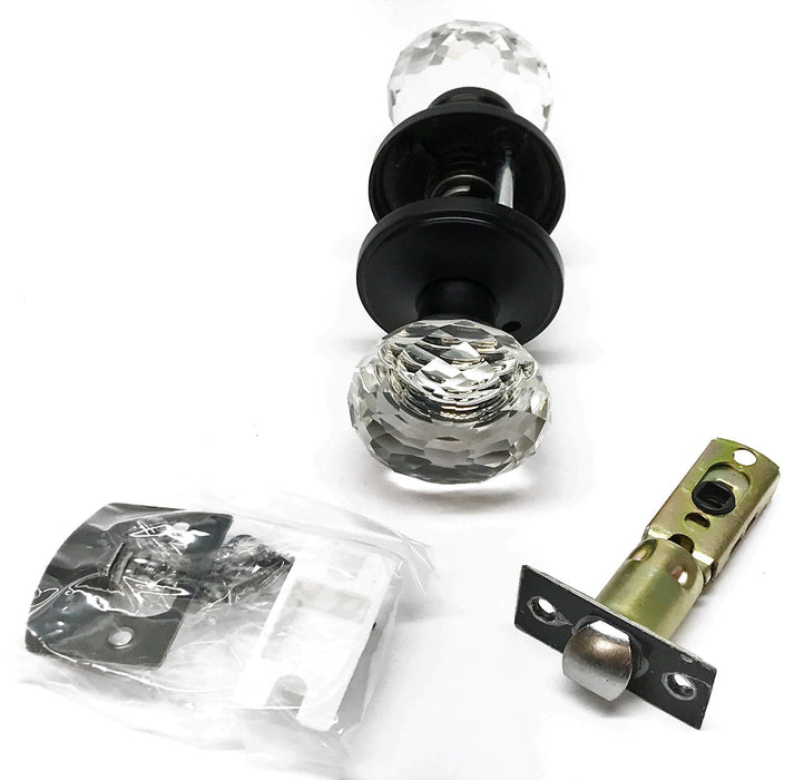 Golden Time Hardware Crystal Door Knob Assembly w/ Black Bezel DLC10BKBK NOS
