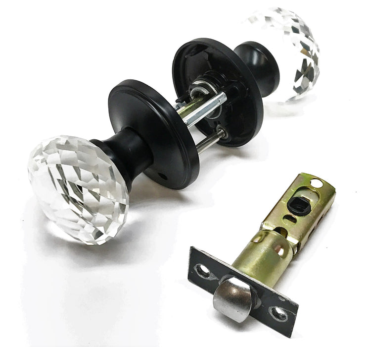 Golden Time Hardware Crystal Door Knob Assembly w/ Black Bezel DLC10BKBK NOS