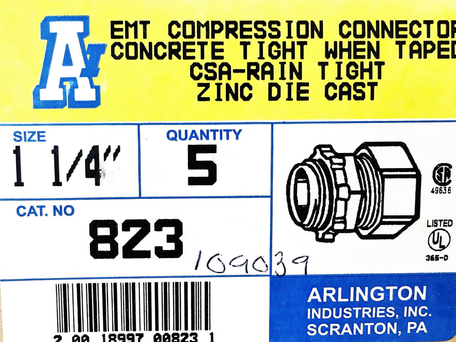 Arlington 1-1/4 Inch EMT Compression Connector 823 [Lot of 2] NOS