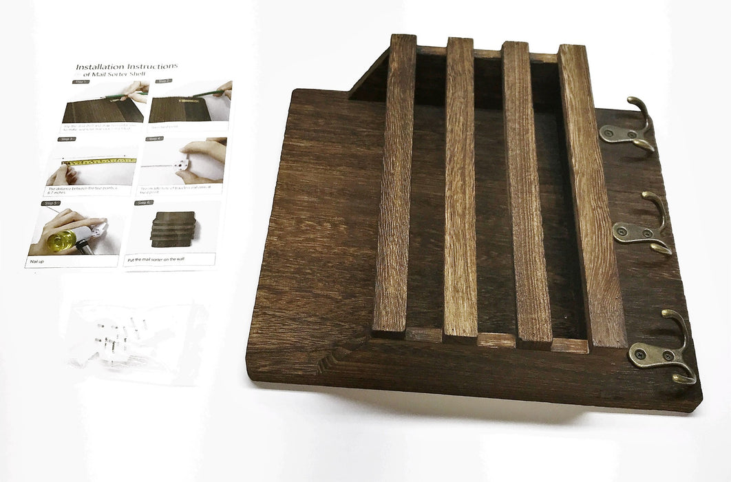Mkono Wall Mounted Rustic Brown Mail Sorter/Key Holder NOS
