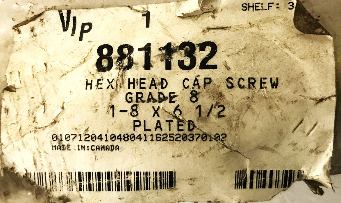 VIP 1" x 6-1/2" Hex Head Cap Screw 881132 [Lot of 3] NOS