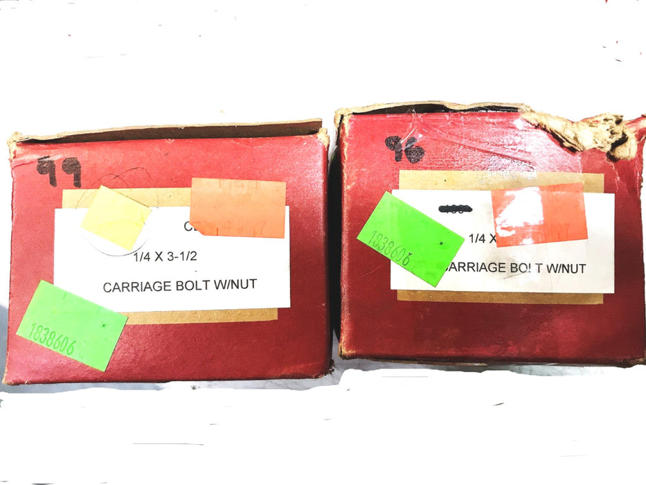 Unbranded 1/4" x 3-1/2 Carriage Bolt w/Nut [Lot of 195] NOS