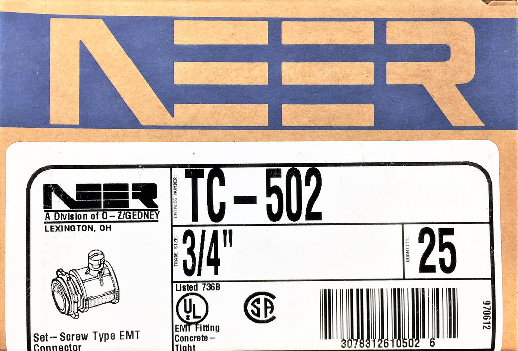 NEER Box of (25pcs) EMT Fitting Connector Conduit 3/4" TC-502 NOS