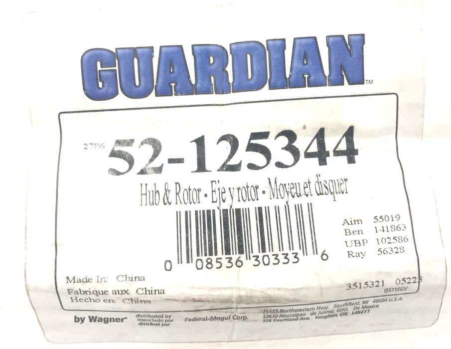 Guardian/Wagner Disc Brake Rotor and Hub Assembly 52-125344 NOS