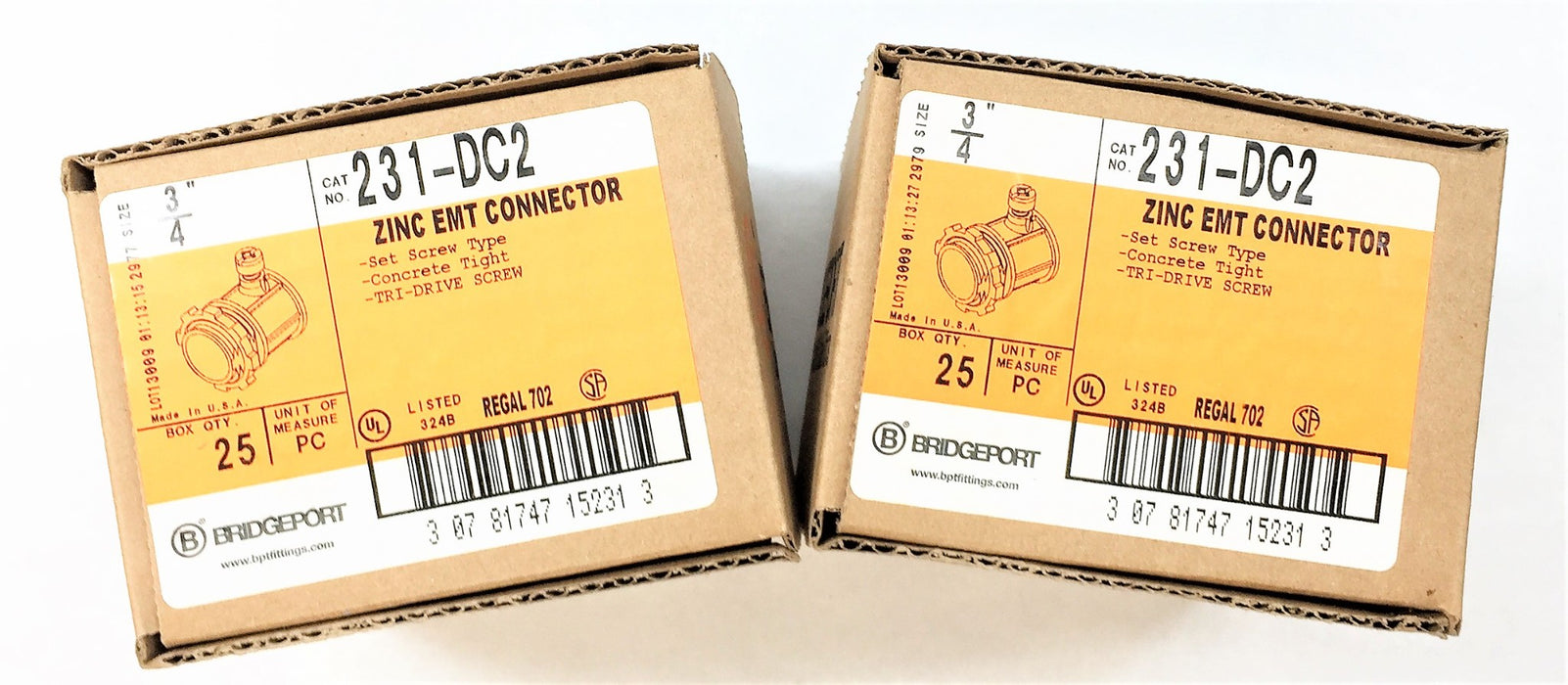 BRIDGEPORT Box of 3/4" Zinc EMT Coupling 231-DC2 (25pcs) [Lot of 2] NOS