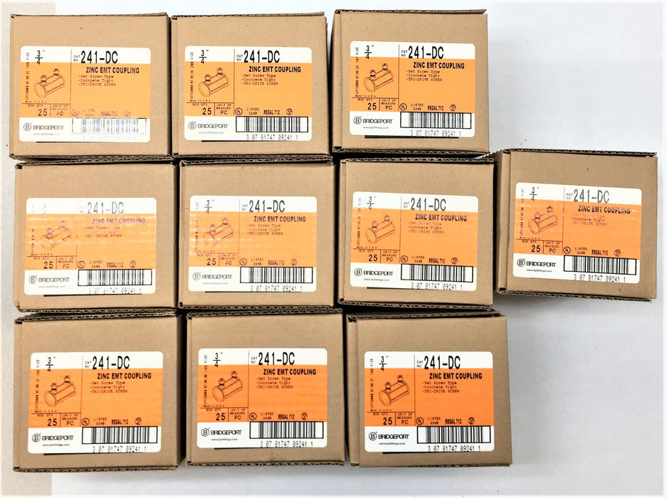 BRIDGEPORT Case of 3/4" Zinc EMT Coupling 241-DC (250pcs) NOS