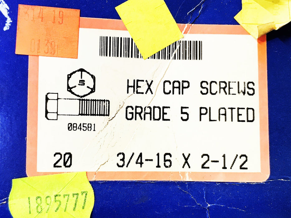 Nefso 3/4-16 x 2-1/2" Hex Cap Screw 084581 [Lot of 17] NOS