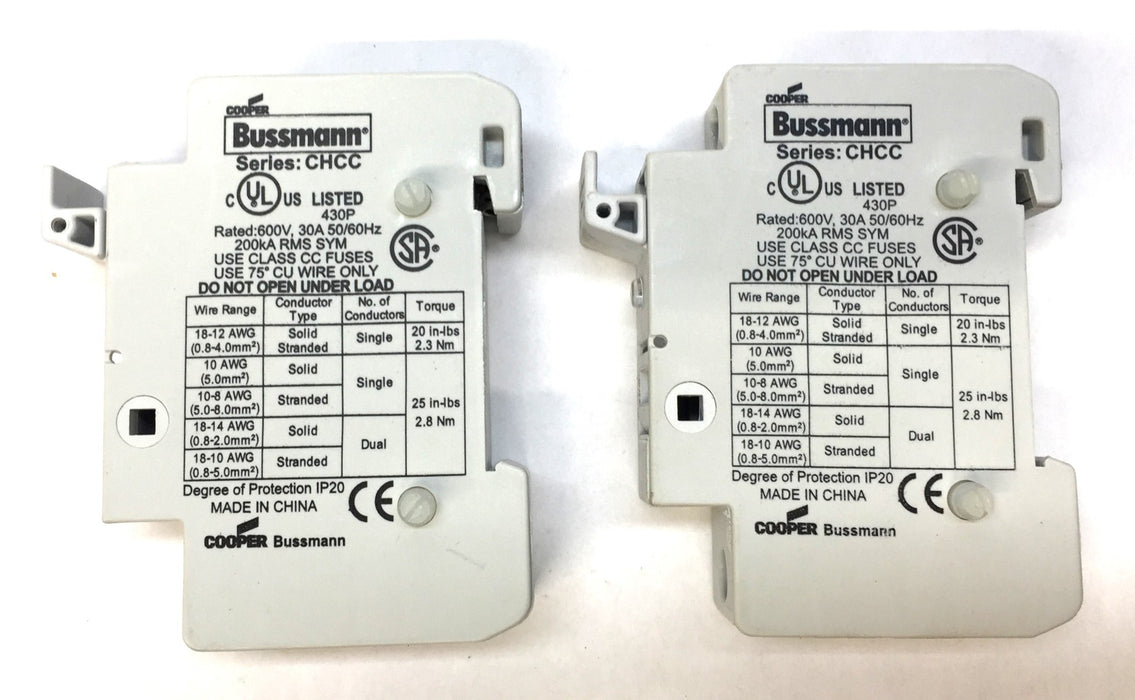Cooper Bussmann CHCC Circuit Breaker 600V 30A CC Class Fuse [Lot of 2] USED