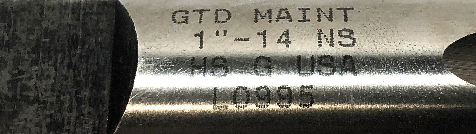 GTD 1 INCH - 14 NS HS G Hand Pipe Tap L0995 USED