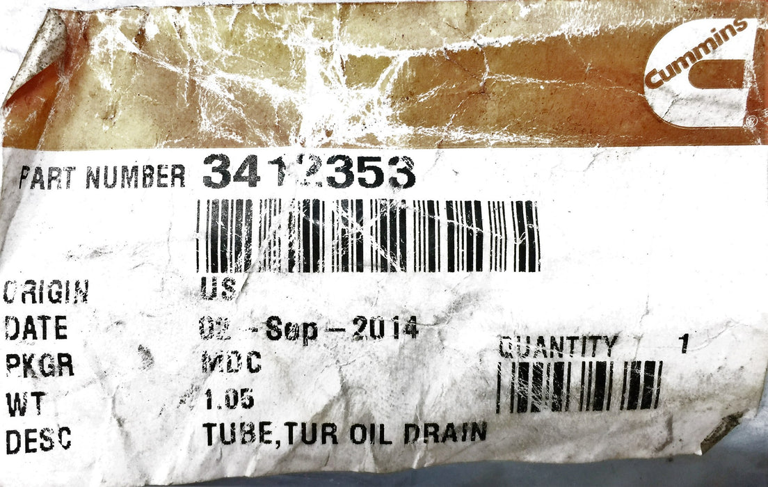 Cummins Oil Drain Tube 3412353 NOS