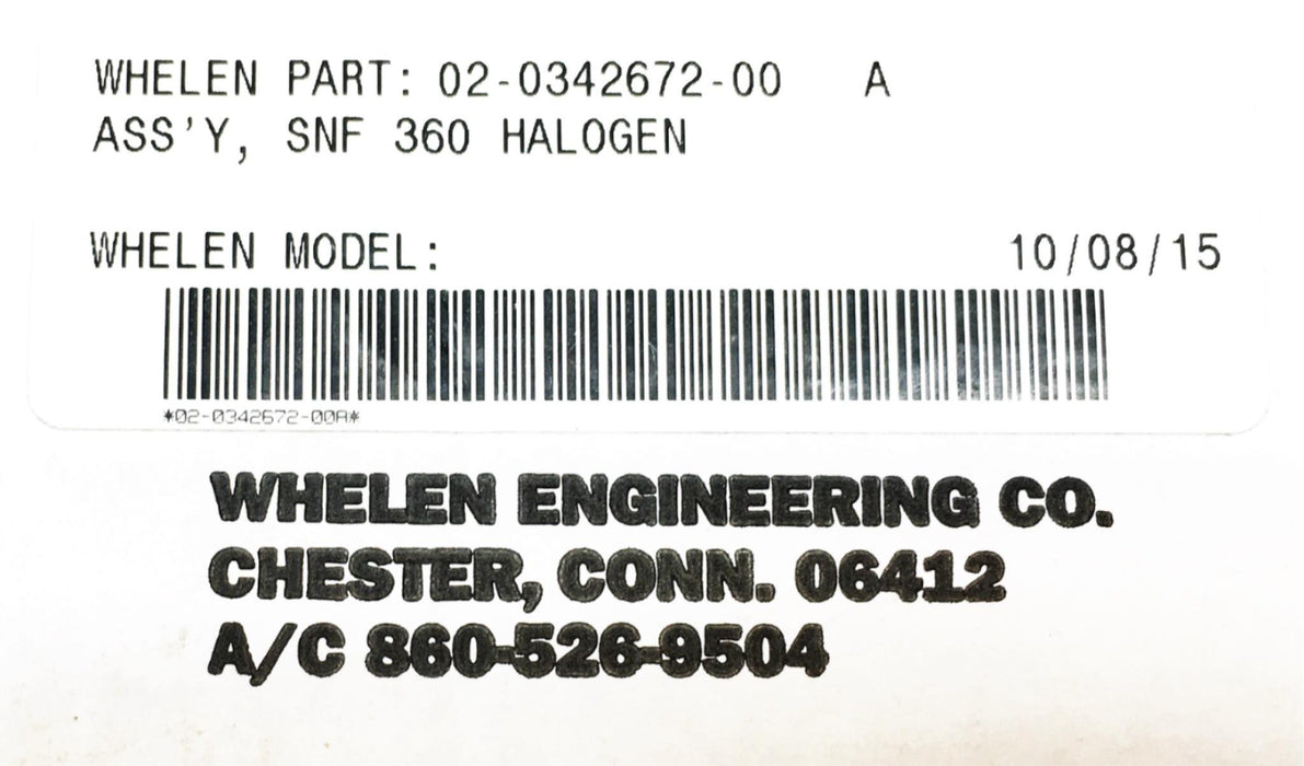 Whelen SNF 360 Halogen Assembly 02-0342672-00A NOS