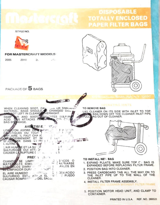 Mastercraft 5 Pack Disposable Filter Bag 4328 NOS