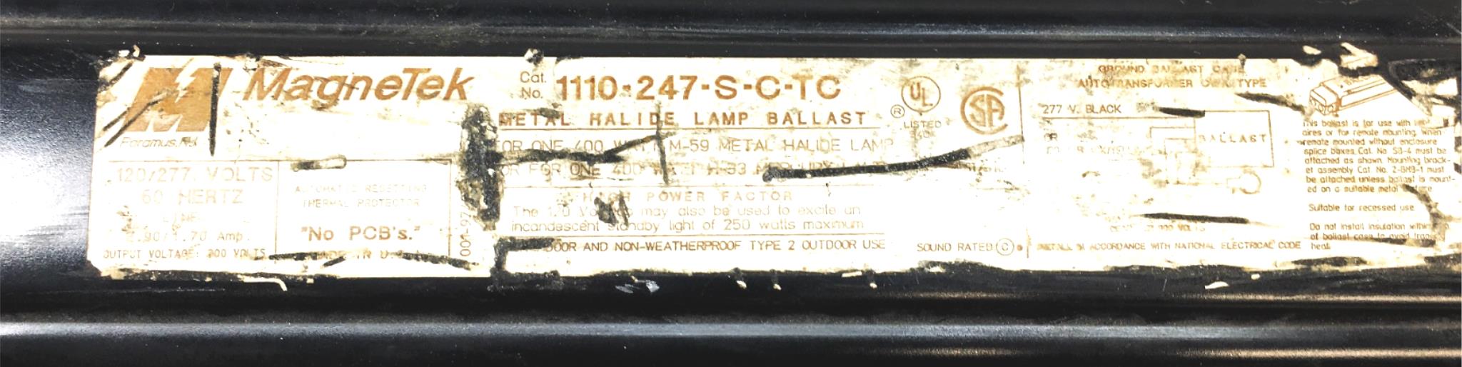 Magnetek Metal Halide Lamp Ballast With Connector 1110-247-S-C-TC NOS