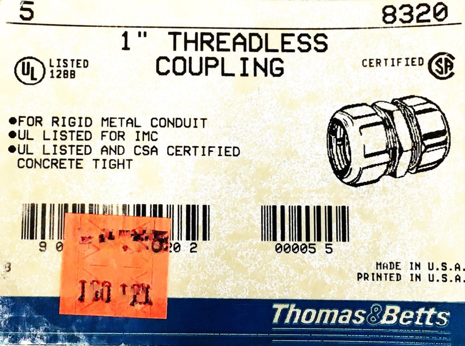 Thomas & Betts 5 Piece 1 Inch Threadless Coupling Set 8320 NOS