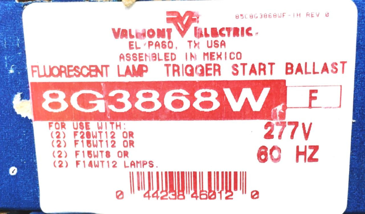 Valmont Electric Fluorescent Lamp Ballast 8G3868W USED
