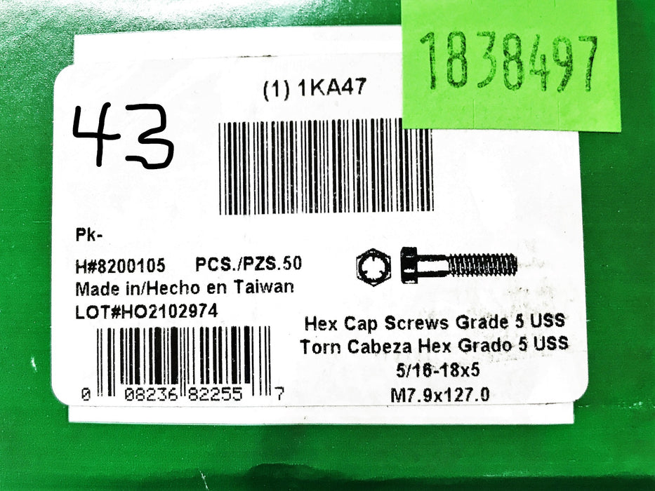 Hillman 5/16-18 x 5" Hex Cap Screws 8200105 [Lot of 43] NOS