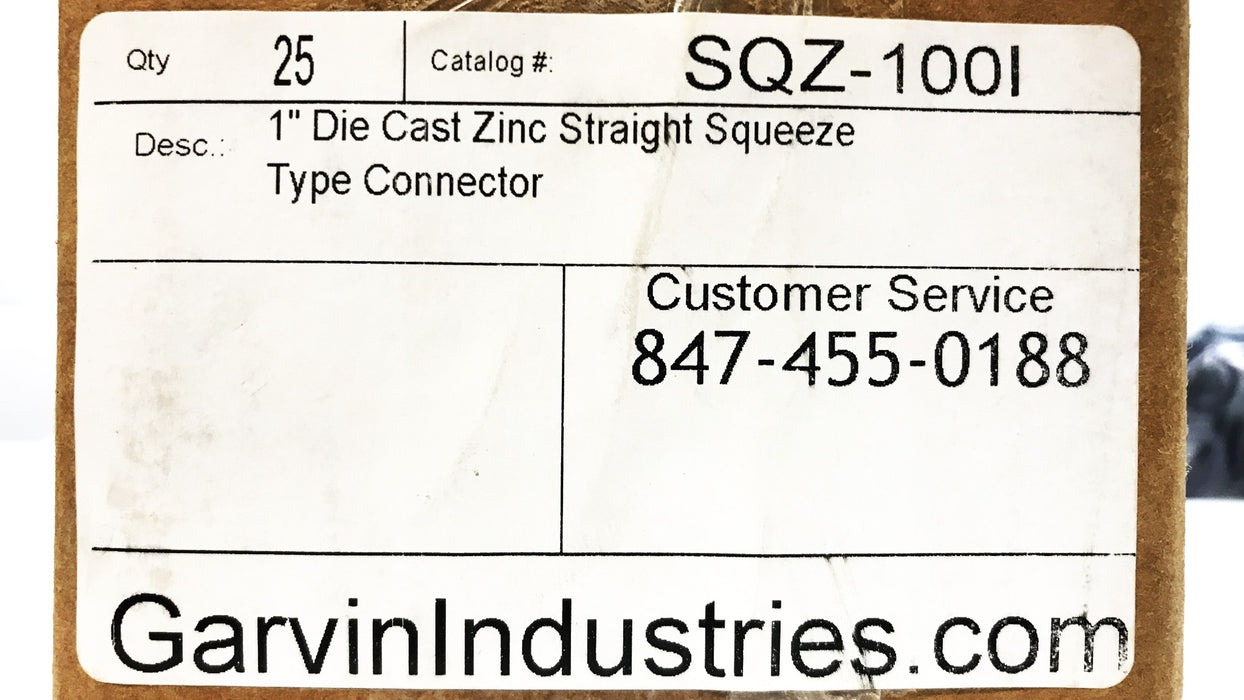 Garvin Straight Squeeze Connector with Insulated Throat SQZ-1001 [Lot of 10] NOS