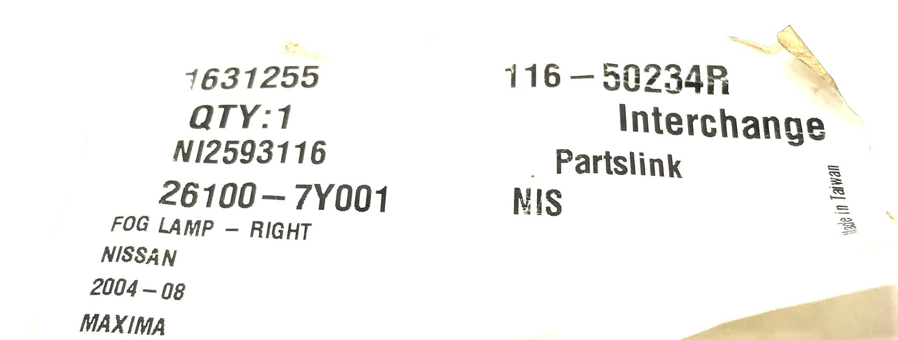 Parts Link Fog Light For Nissan 2004-08, 26100-7Y001 NOS