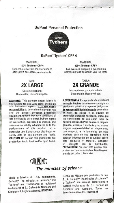 DuPont 2XL Tychem Chemical Protection Coverall With Hood And Boots CPF 4 NOS