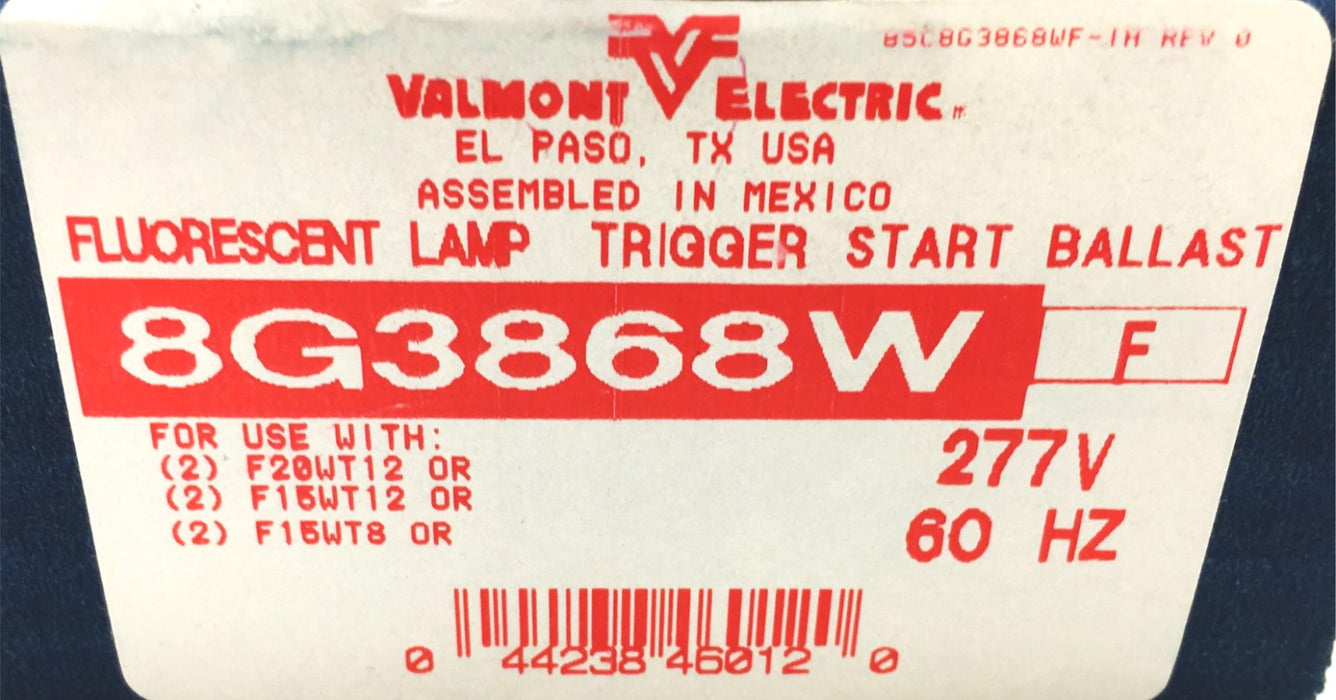Valmont Electric Fluorescent Ballast 8G3868W NOS