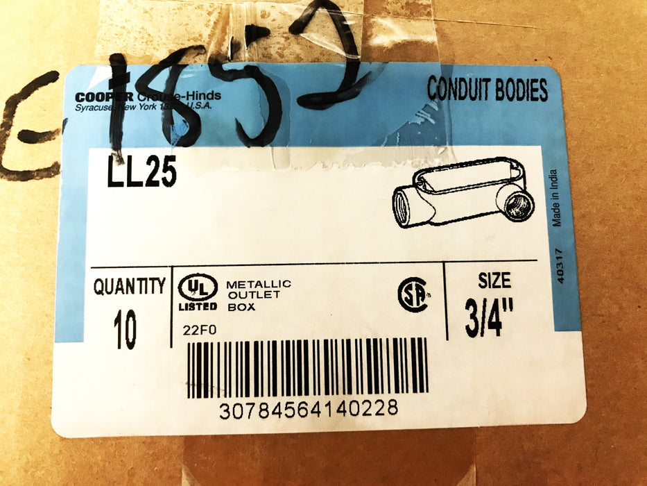 Cooper Crouse-Hinds 3/4” Conduit Bodies  LL25 [Lot of 10] NOS