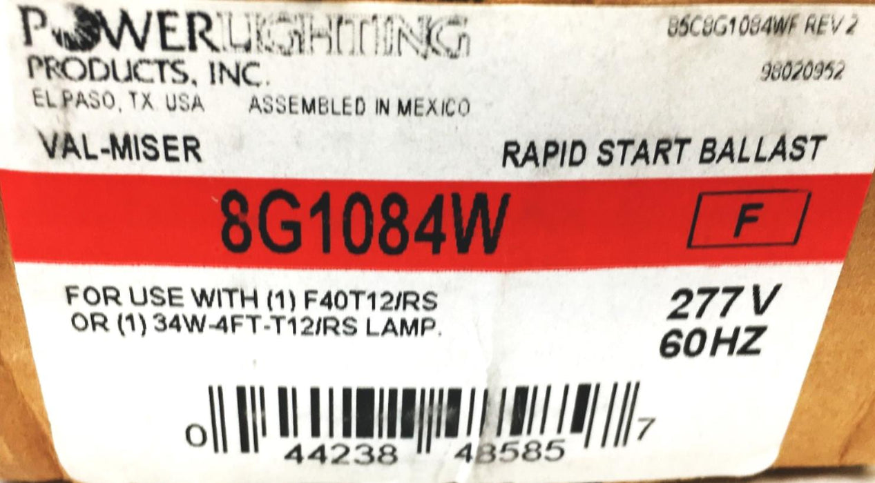 Power Lighting Rapid Start Ballast 8G1084W NOS