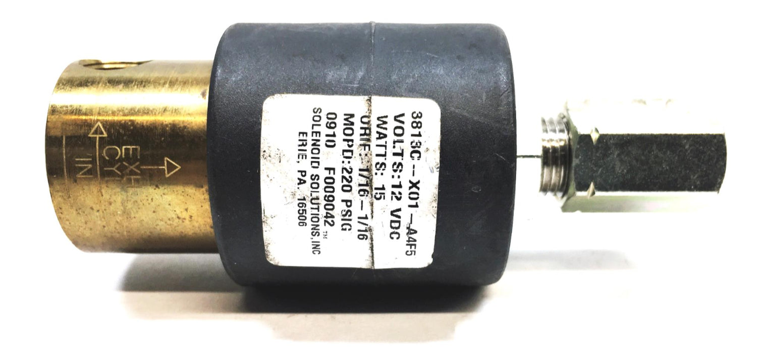 Solenoid Solutions 12VDC 15W 1/16ORIF 220PSIG Valve 3813C-X01-A4F5 NOS