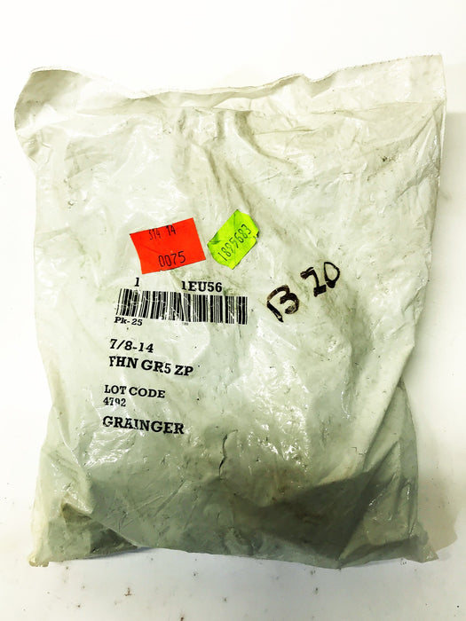 Grainger 7/8-14 Zinc Plated Steel Nuts FHN GR5ZP [Lot of 25] NOS