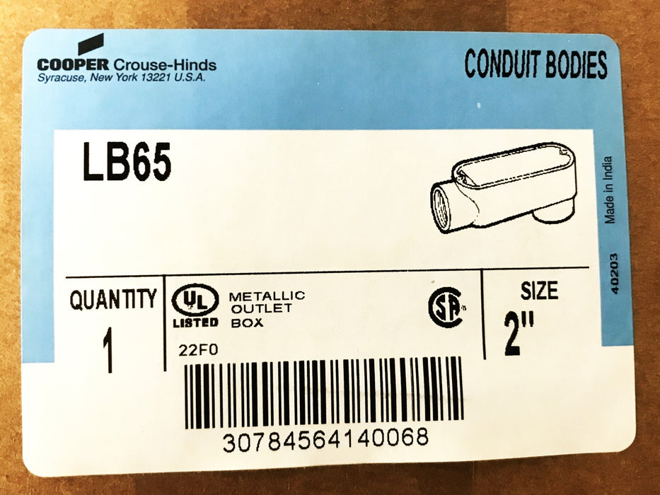 Cooper Crouse-Hinds 2" Conduit Body LB65 NOS
