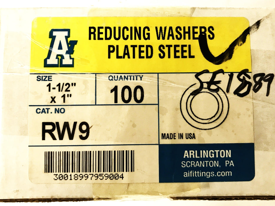 Arlington 1-1/2" x 1" Plated Steel Reducing Washers, Box of 100, RW9 NOS