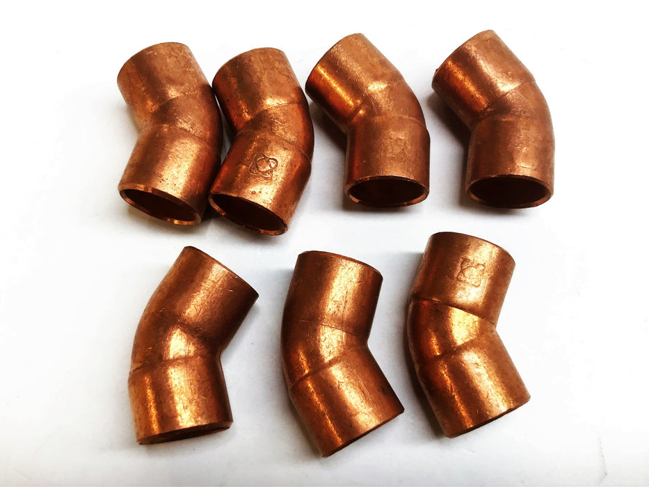 Unbranded 1/2" Sweat 45 Degree Copper Elbow Coupling [Lot of 7] NOS