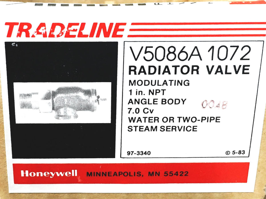 Honeywell Radiator Valve V5086A 1072 NOS