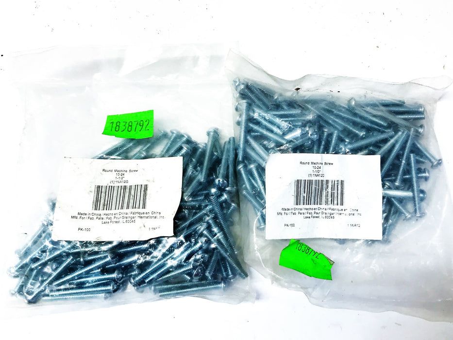 Grainger 10-24 x 1-1/2" Phillips Round Head Machine Screw 1NA12 [Lot of 200] NOS